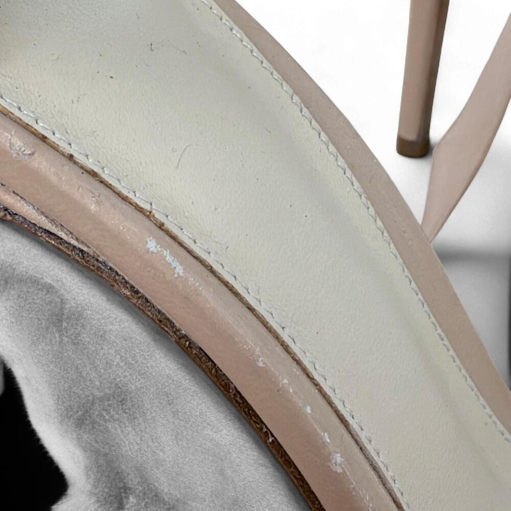 Nude Beige Leather Ankle Tie Sandals Bow Front 3.75” Heel Stiletto Quiet Luxury - Picture 8 of 8